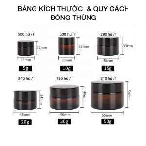 Thông số kỹ thuật hủ thuỷ tinh nâu nắp đen cao cấp
