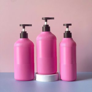 Chai Hồng Đậm Sọc HDPE vòi nhấn đen nhám