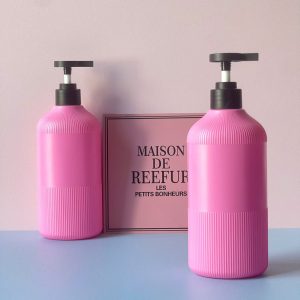 Chai Hồng Đậm Sọc HDPE vòi nhấn đen nhám