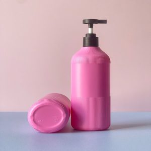 Chai Hồng Đậm Sọc HDPE vòi nhấn đen nhám