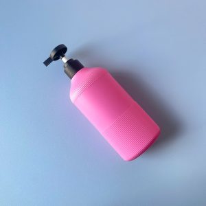 Chai Hồng Đậm Sọc HDPE vòi nhấn đen nhám