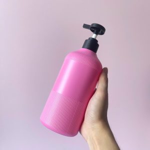 Chai Hồng Đậm Sọc HDPE vòi nhấn đen nhám