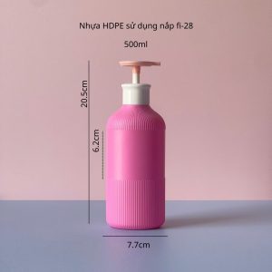 Chai Hồng đậm sọc HDPE vòi nhấn hồng