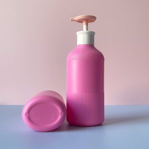 Chai Hồng đậm sọc HDPE vòi nhấn hồng