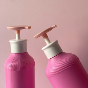 Chai Hồng đậm sọc HDPE vòi nhấn hồng