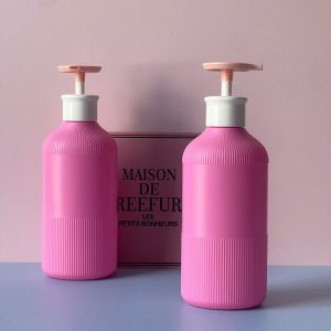 Chai Hồng đậm sọc HDPE vòi nhấn hồng