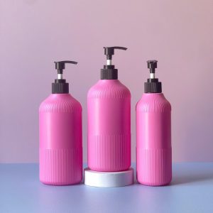 Chai hồng sọc HDPE vòi nhấn sọc đen