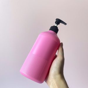 Chai hồng sọc HDPE vòi nhấn sọc đen