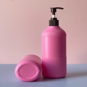 Chai hồng sọc HDPE vòi nhấn sọc đen