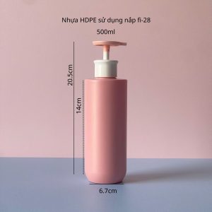 Chai HDPE hồng vai ngang đáy bầu vòi nhấn trắng