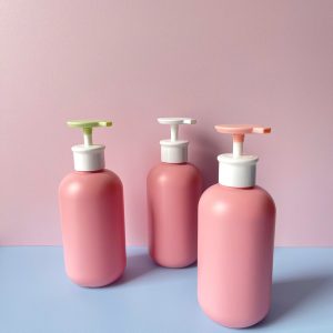 Chai HDPE hồng vòi nhấn dẹp