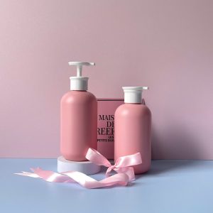 Chai HDPE hồng vòi nhấn dẹp