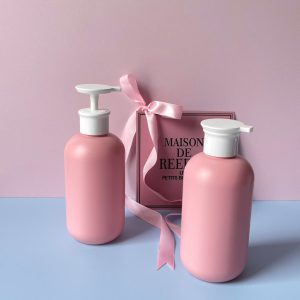 Chai HDPE hồng vòi nhấn dẹp