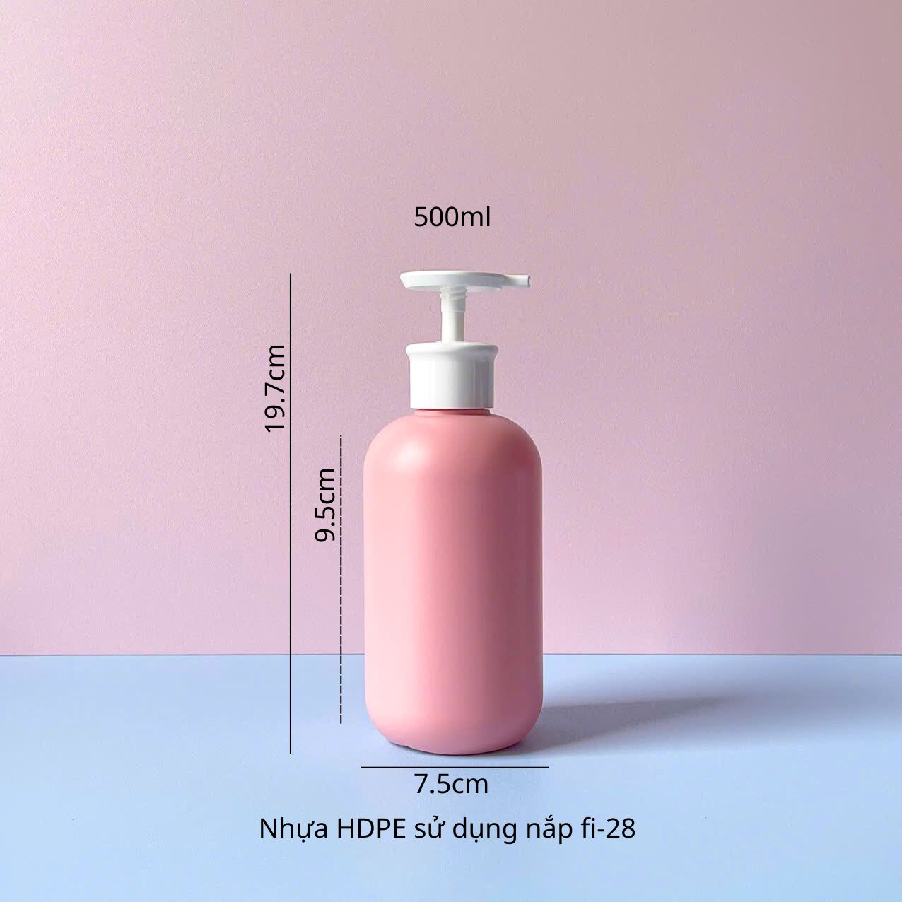 chai hdpe hồng vòi nhấn dẹp trắng