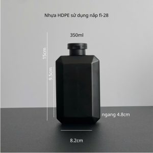 Chai HDPE Vuông Đen nắp bật Đen Nhám