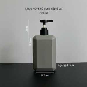 Chai HDPE Vuông Xám vòi nhấn dẹp Đen Nhám