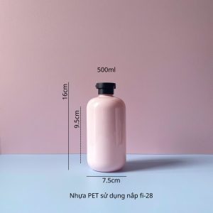 Chai PET Hồng nắp bật đen nhám 500ml