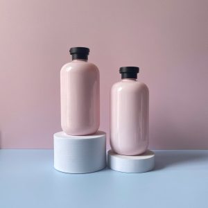 Chai PET Hồng nắp bật đen nhám 500ml