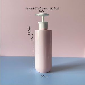 Chai PET Hồng vai ngang đáy bầu vòi nhấn dẹp Trắng 500ml
