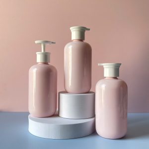 Chai PET Hồng tròn vòi nhấn dẹp Trắng 500ml