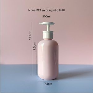 Chai PET Hồng tròn vòi nhấn dẹp Trắng 500ml