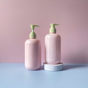 Chai PET Hồng vòi nhấn sóng sọc Xanh