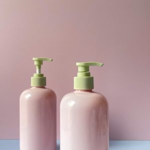 Chai PET Hồng vòi nhấn sóng sọc Xanh