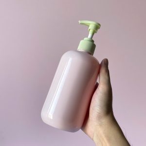 Chai PET Hồng vòi nhấn sóng sọc Xanh