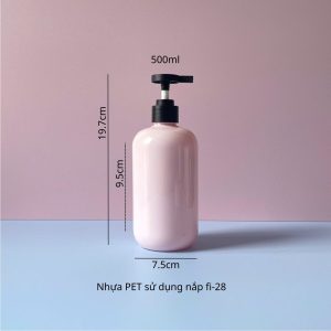 Chai PET hồng tròn vòi nhấn đen nhám