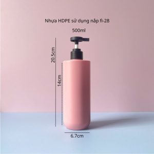 Chai HDPE Hồng vai ngang đáy bầu vòi nhấn dẹp đen