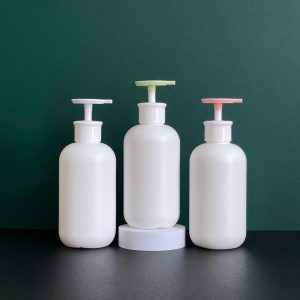 Chai HDPE tròn trắng vòi nhấn dẹp trắng hồng xanh