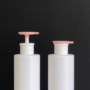 Chai HDPE trắng vai ngang vòi nhấn dẹp hồng