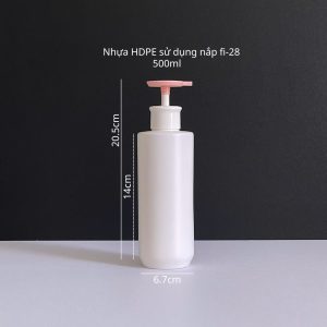 Chai HDPE trắng vai ngang vòi nhấn dẹp hồng