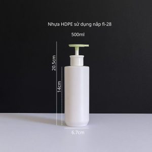 Chai HDPE trắng vai ngang vòi nhấn dẹp xanh