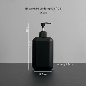 Chai HDPE Vuông Xanh Dương vòi nhấn dẹp Đen Nhám