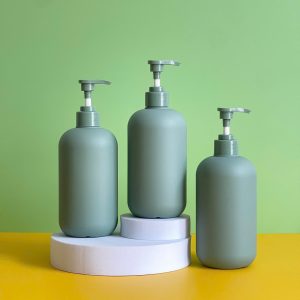 Chai HDPE tròn xanh đậm vòi nhấn sóng xanh trơn