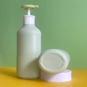 Chai HDPE xanh sọc vòi nhấn dẹp xanh
