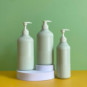 Chai HDPE xanh sọc vòi nhấn sóng xanh