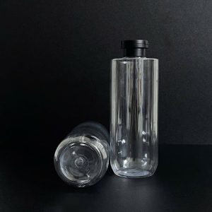 Chai PET vai ngang trong suốt nắp đen