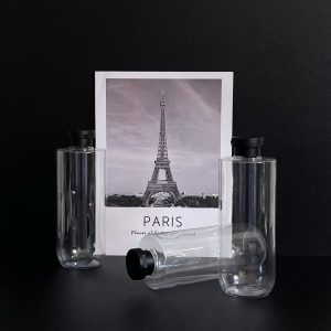 Chai PET vai ngang trong suốt nắp đen