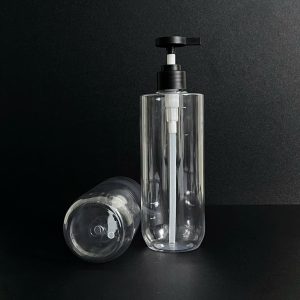 Chai PET vai ngang trong suốt vòi nhấn đen nhám