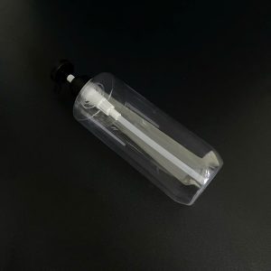 Chai PET vai ngang trong suốt vòi nhấn đen nhám