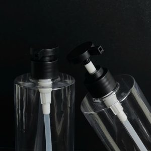 Chai PET vai ngang trong suốt vòi nhấn đen nhám