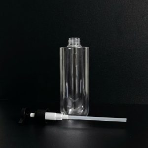 Chai PET vai ngang trong suốt vòi nhấn đen nhám