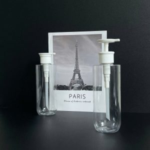 Chai PET vai ngang trong suốt vòi nhấn dẹp trắng