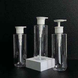 Chai PET vai ngang trong suốt vòi nhấn dẹp trắng