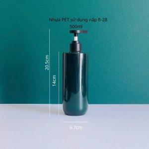 Chai PET Xanh Ngọc vòi nhấn dẹp đen