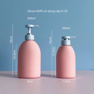 Chai HDPE hồng vai bầu tròn vòi nhấn dẹp xanh