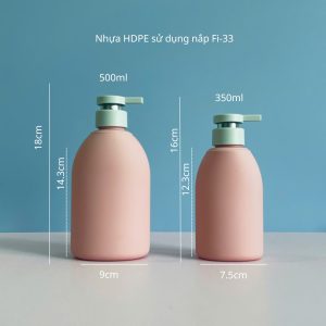 Chai HDPE hồng vai bầu tròn vòi nhấn dẹp xanh lá