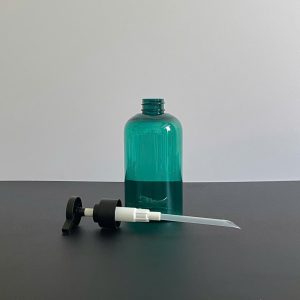 Chai PET xanh ngọc vòi nhấn dẹp đen nhám